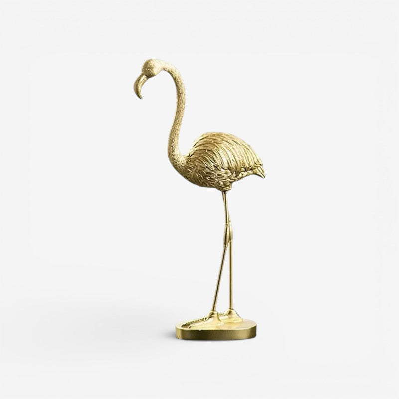 Dekorativ flamingostatue i resin med gylden finish til hjemmet | Émilie