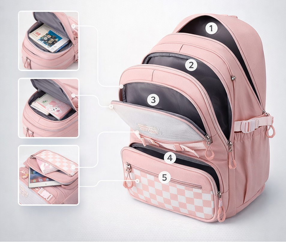 Skoletaske Rygsæk Laptoprum Rejsetaske Flere Rum Polyester | SmartCarry