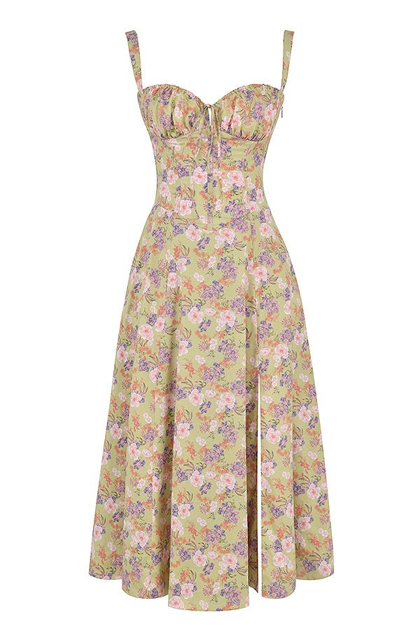 Midi damekjole med blomsterprint og justerbare stropper – Floravienne
