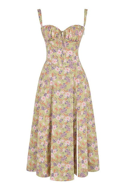 Midi damekjole med blomsterprint og justerbare stropper – Floravienne