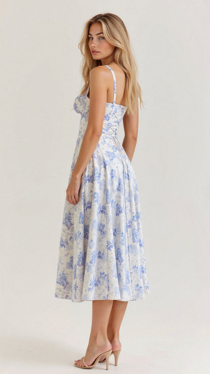 Midi damekjole med blomsterprint og justerbare stropper – Floravienne