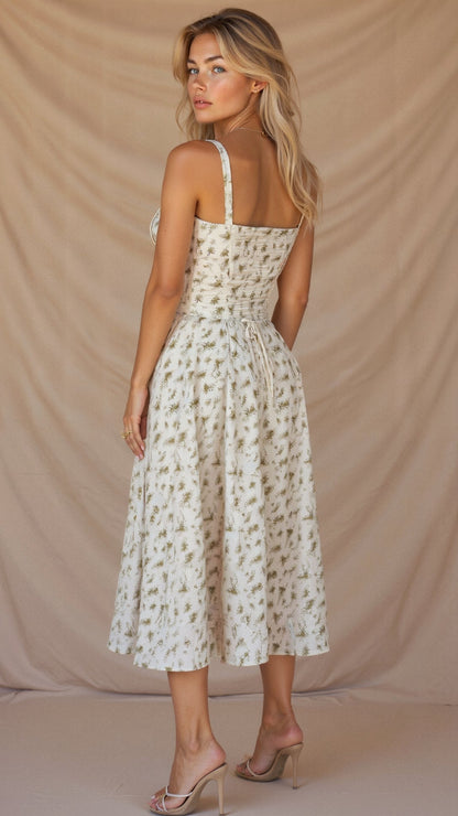 Midi damekjole med blomsterprint og justerbare stropper – Floravienne