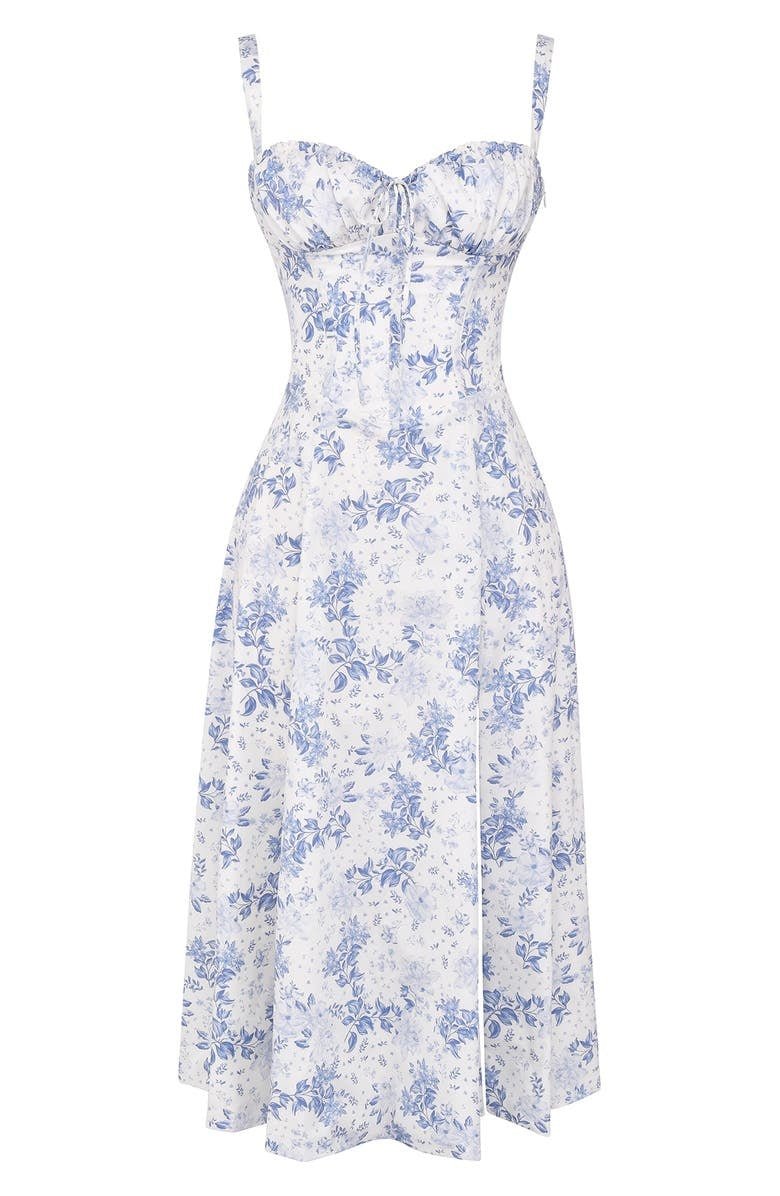 Midi damekjole med blomsterprint og justerbare stropper – Floravienne