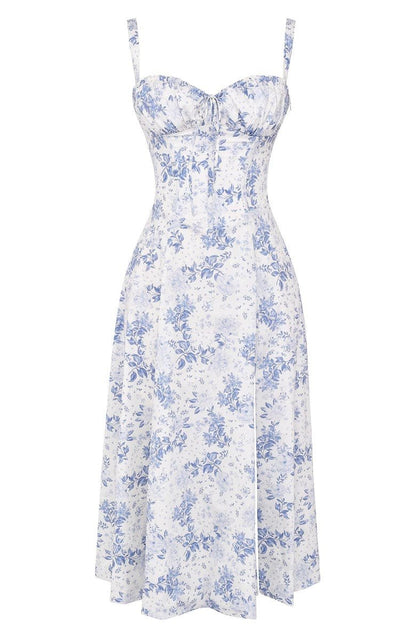 Midi damekjole med blomsterprint og justerbare stropper – Floravienne