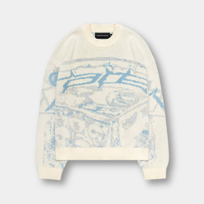 Strik Sweater Oversized Pasform Grafisk Design Blød Kvalitet | Norvyn