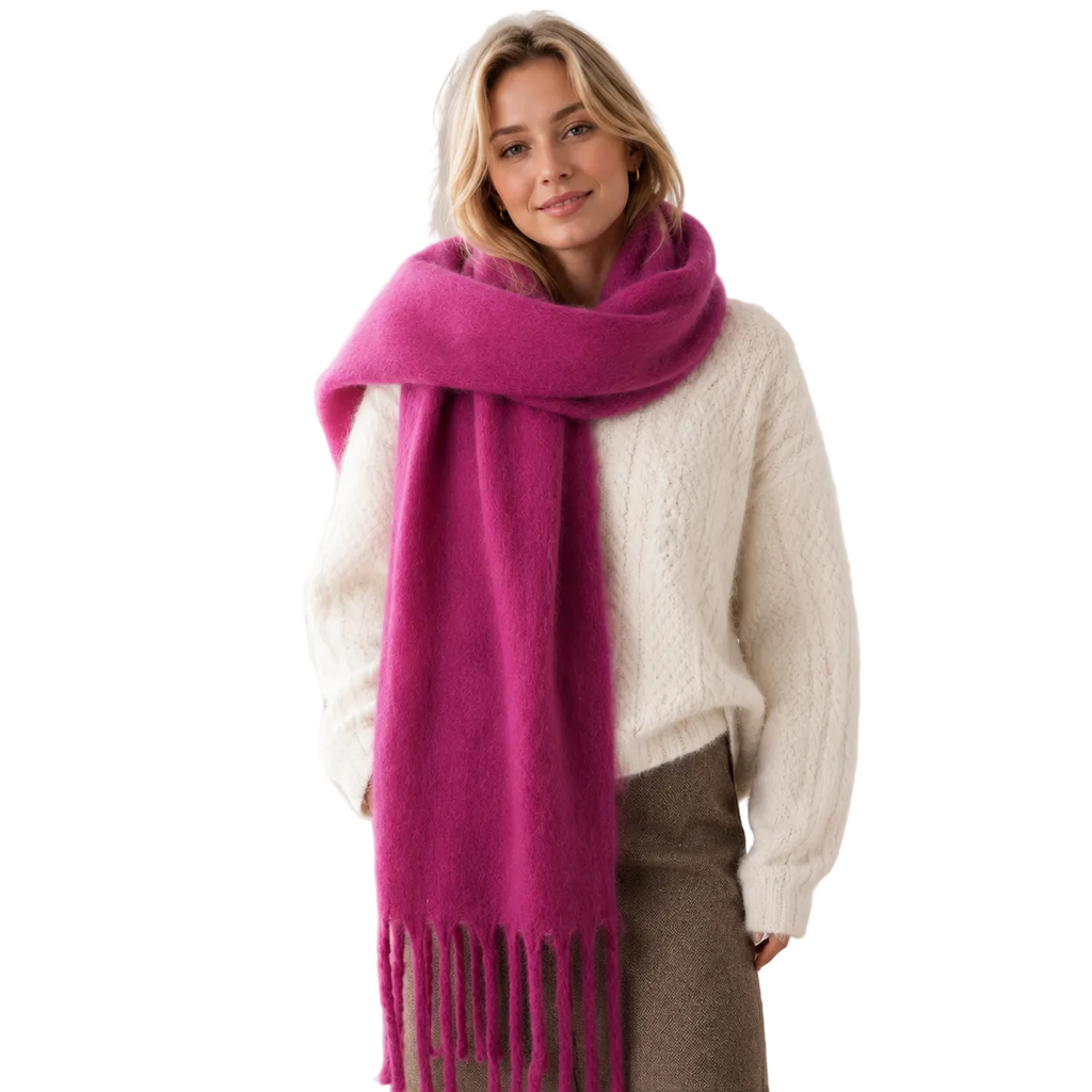 Langt damesjal i kashmir-look med frynser let design 240 cm | Isabelle