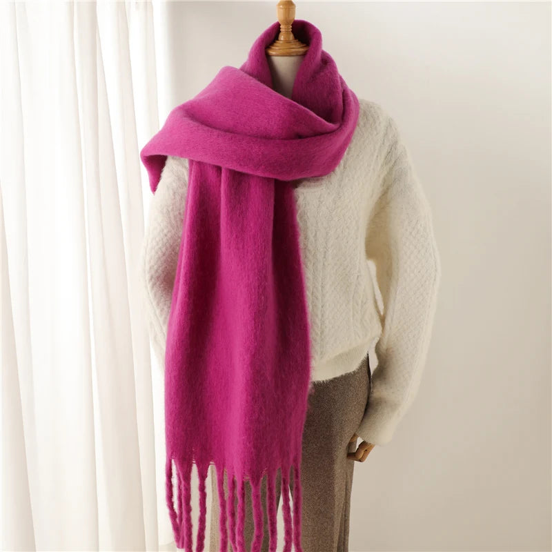 Langt damesjal i kashmir-look med frynser let design 240 cm | Isabelle
