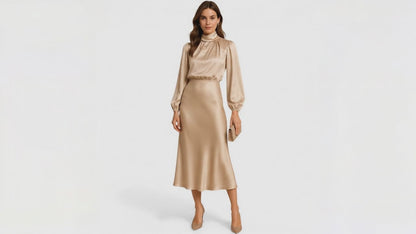 Kjole Satin Wrap Ståkrave Elegant Komfort | Lucena