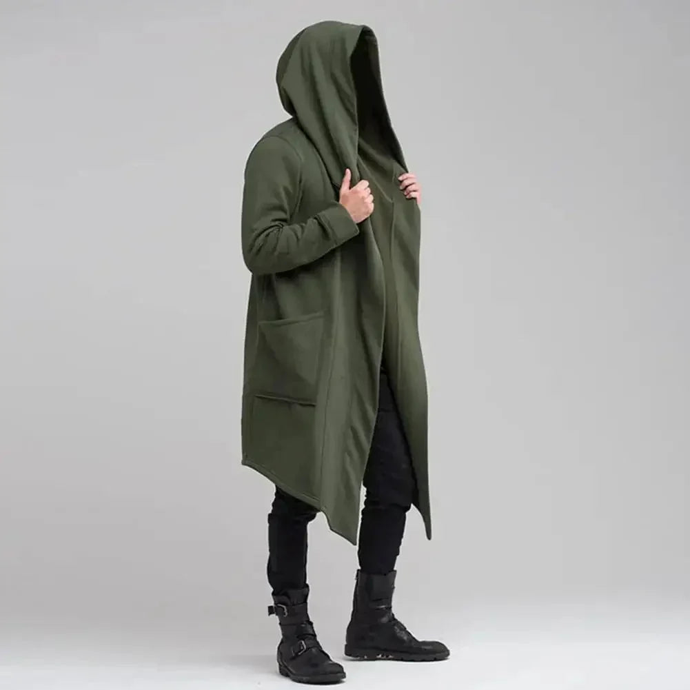Lang herre hoodie cardigan med hætte åben front løs pasform | Maurice