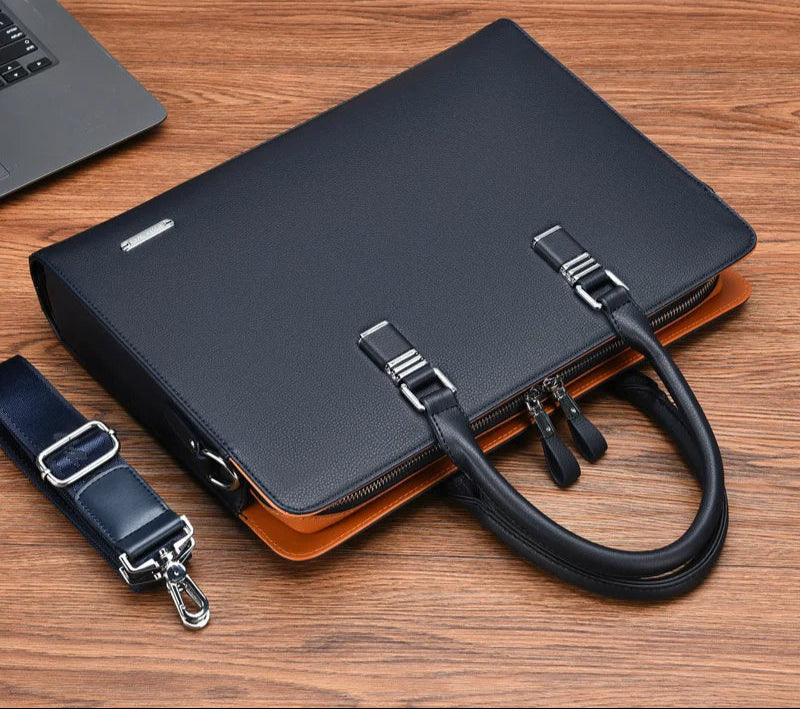 Laptoptas til mænd i læder med skulderrem og organiserede rum | Álvaro