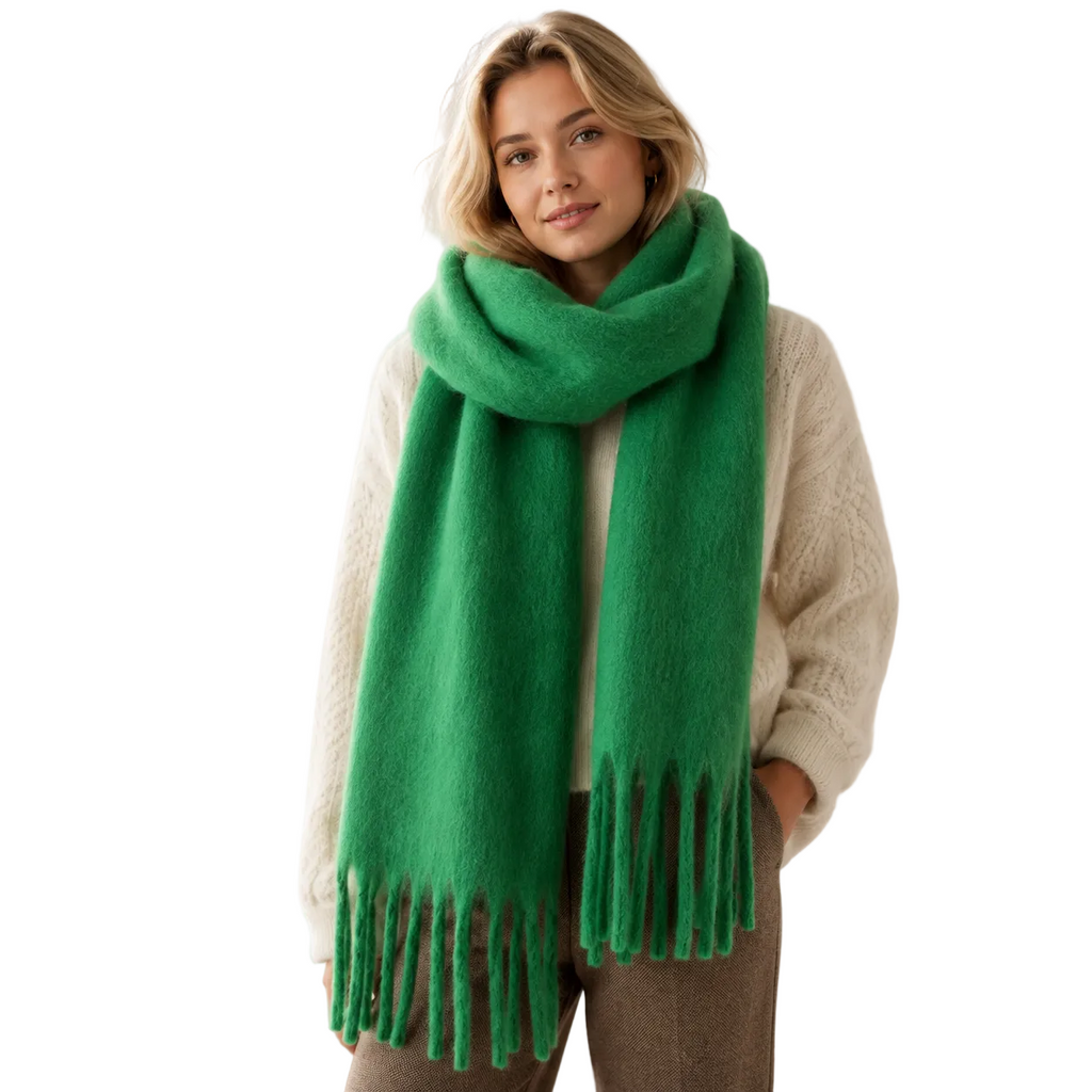 Langt damesjal i kashmir-look med frynser let design 240 cm | Isabelle