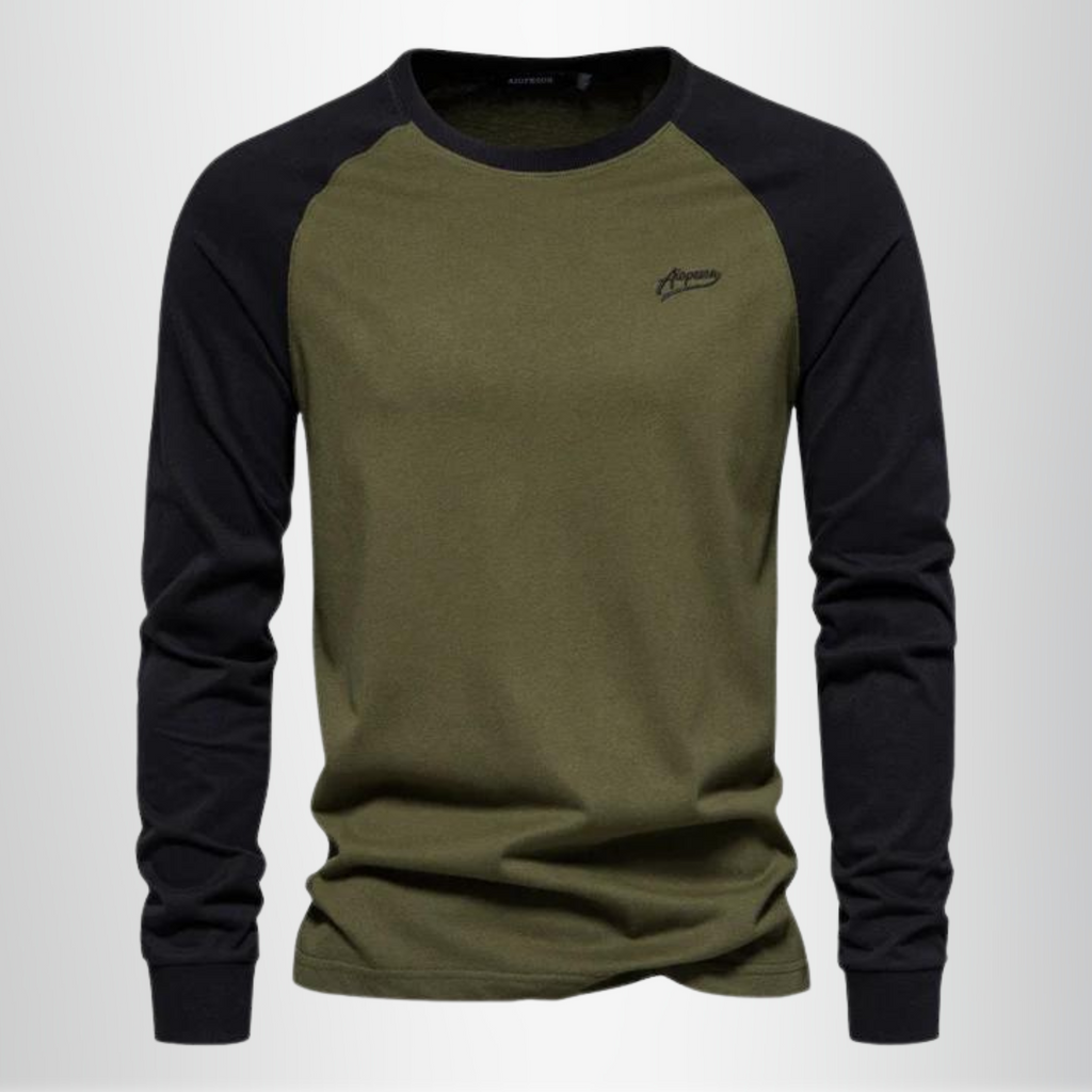 Langærmet herre T-shirt med raglanærmer rund hals og regular fit | Bastien