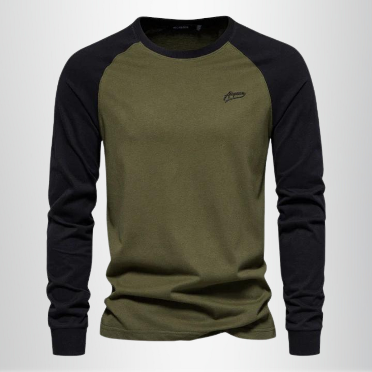 Langærmet herre T-shirt med raglanærmer rund hals og regular fit | Bastien