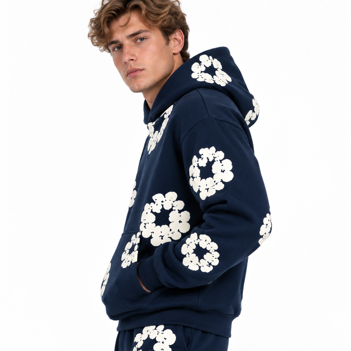 Unisex todelt træningssæt med blomsterprint hoodie og matchende bukser | Anaïs