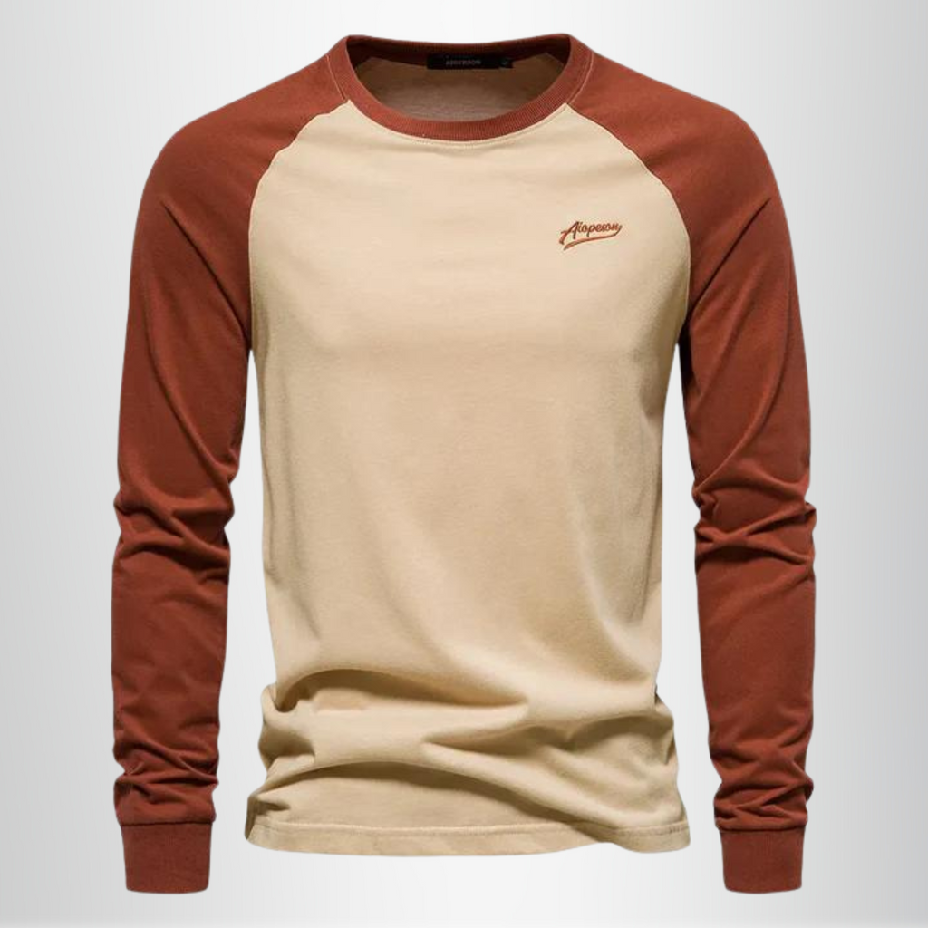 Langærmet herre T-shirt med raglanærmer rund hals og regular fit | Bastien