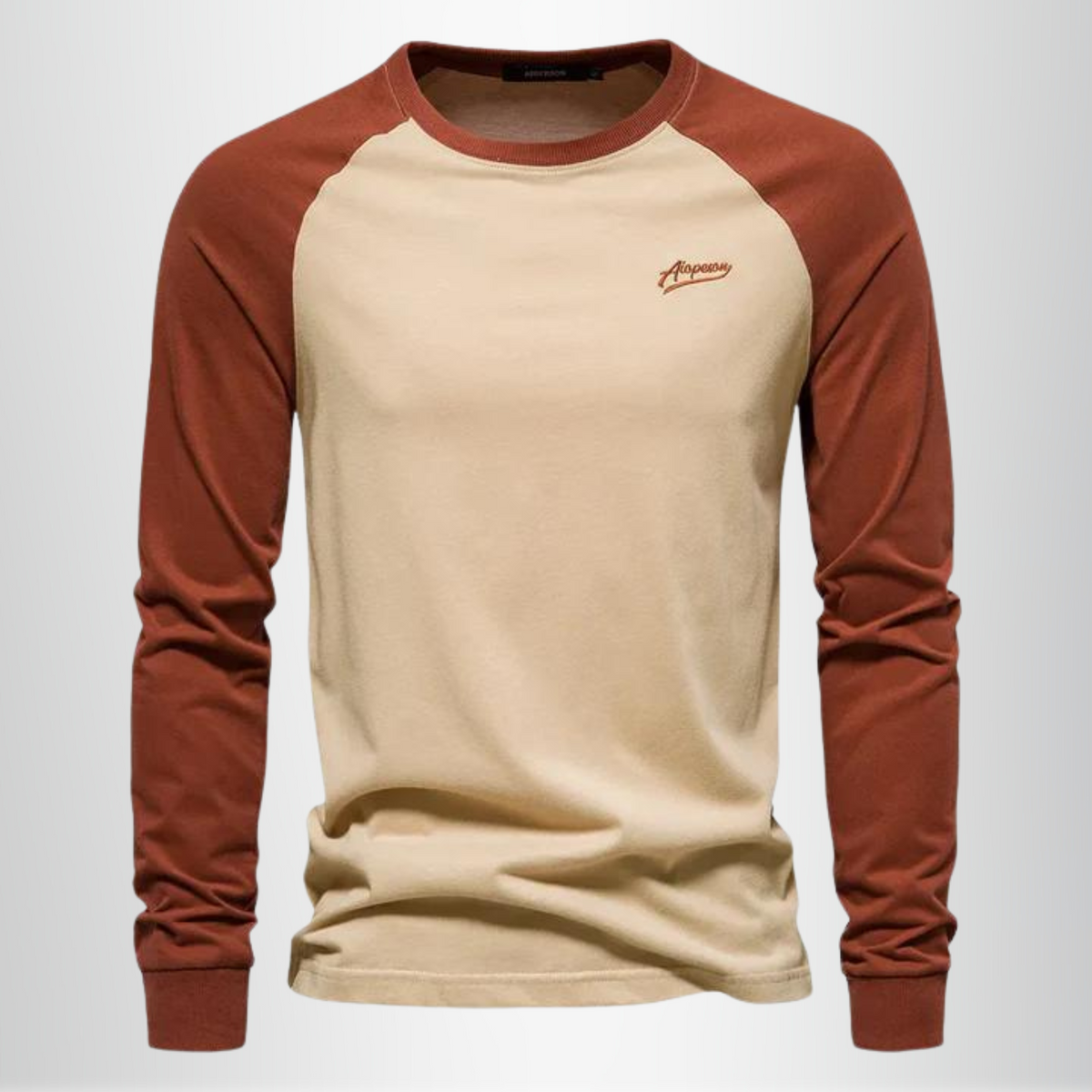 Langærmet herre T-shirt med raglanærmer rund hals og regular fit | Bastien
