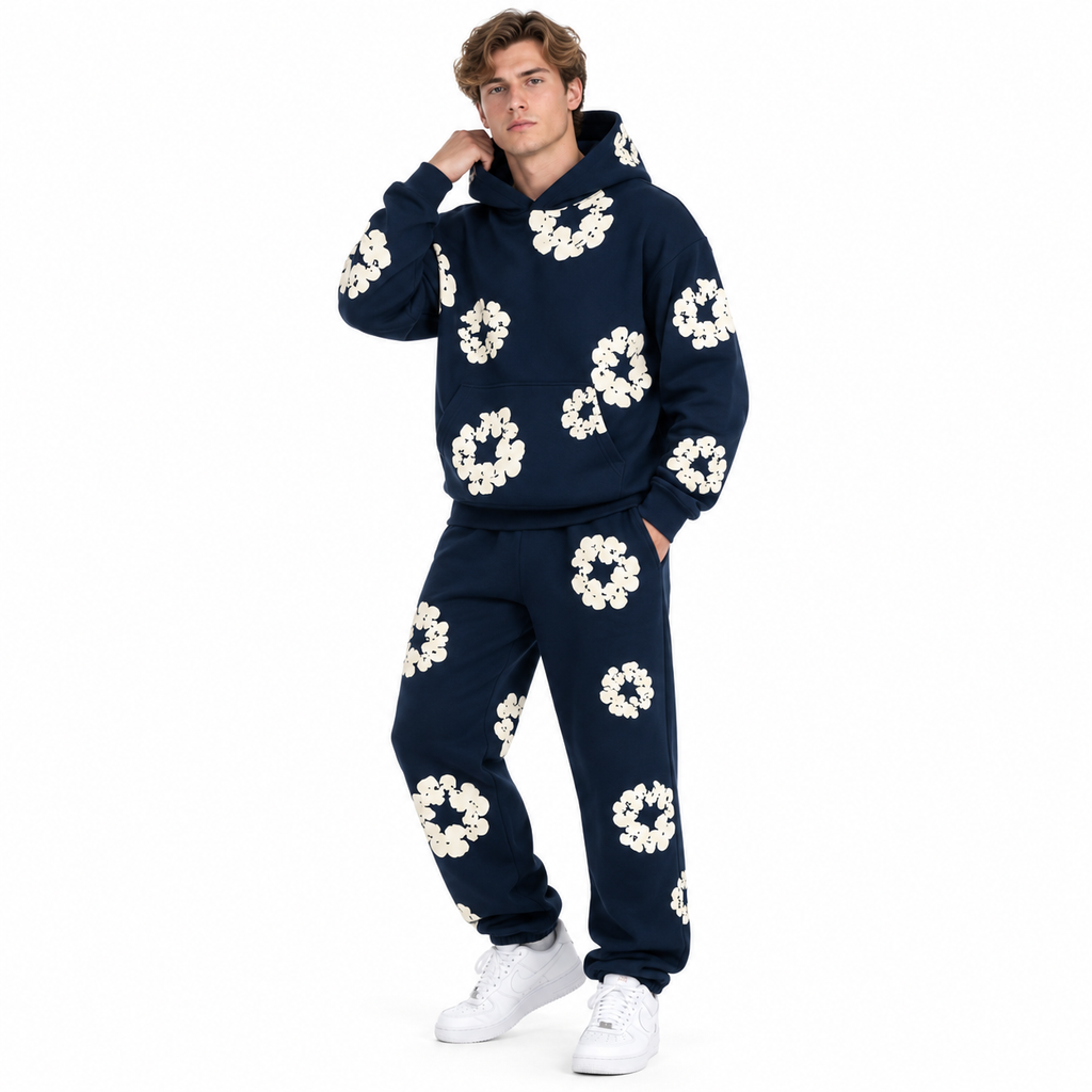 Unisex todelt træningssæt med blomsterprint hoodie og matchende bukser | Anaïs
