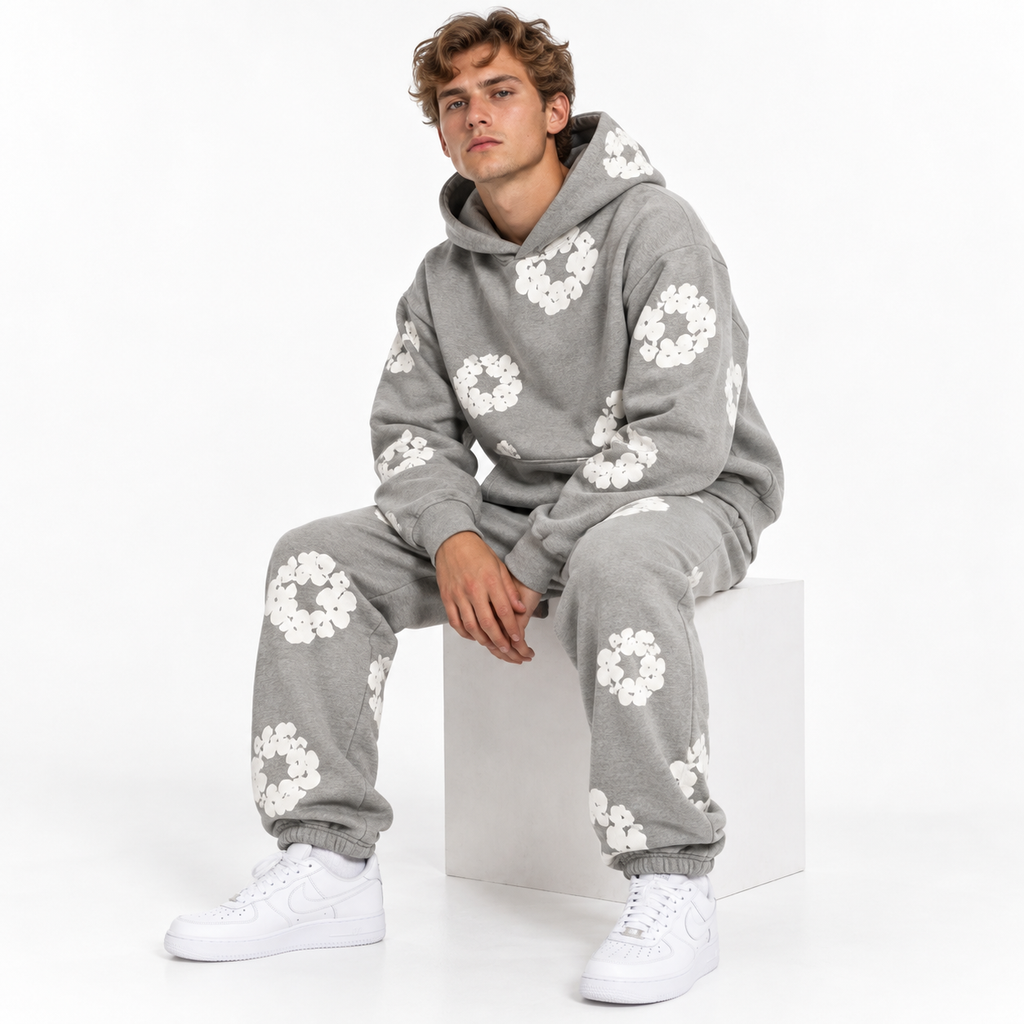 Unisex todelt træningssæt med blomsterprint hoodie og matchende bukser | Anaïs