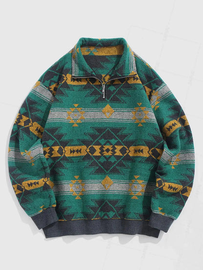 Strik Sweater Oversized Pasform Etnisk Mønster Blød Kvalitet | Zentaro