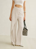 Women's High-Waist Asymmetric Wrap Wide Leg Trousers - Abrikoos