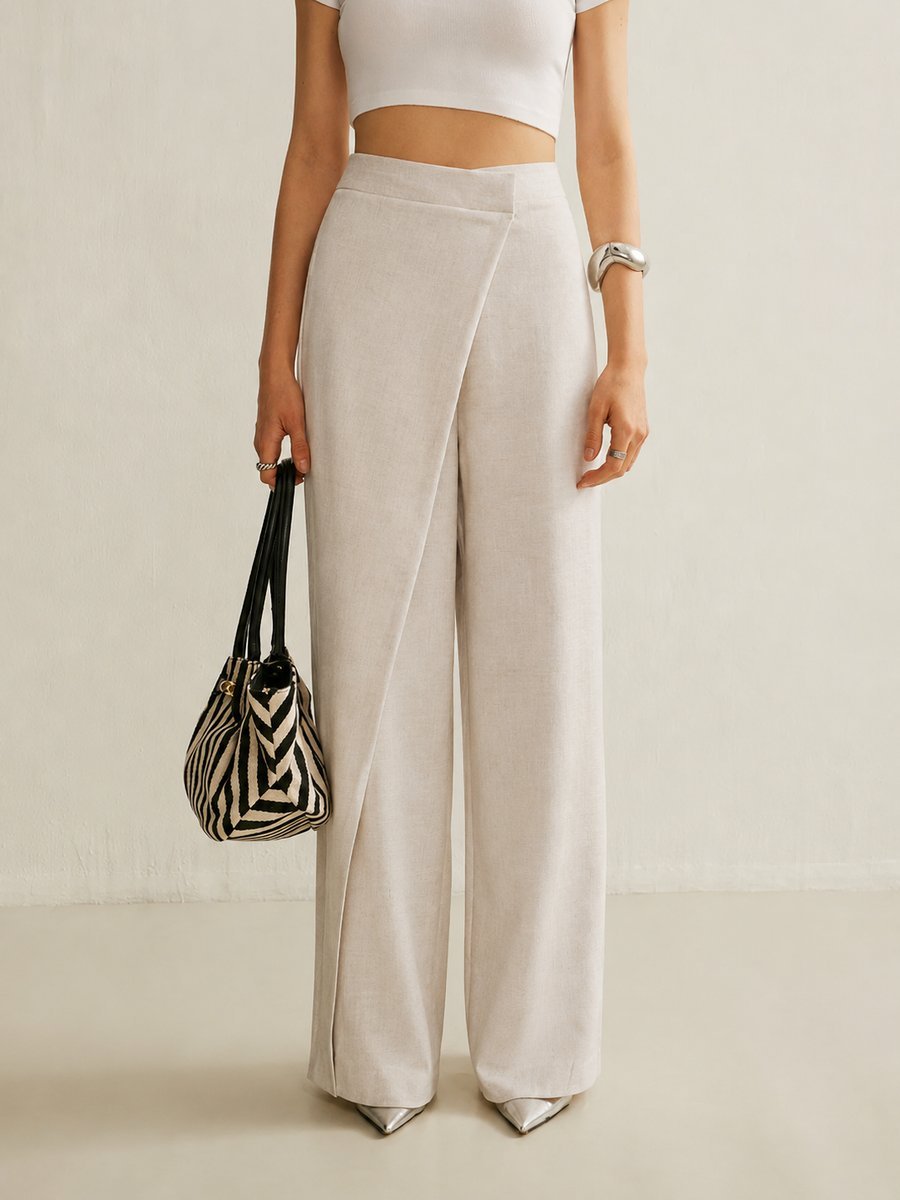 Women's High-Waist Asymmetric Wrap Wide Leg Trousers