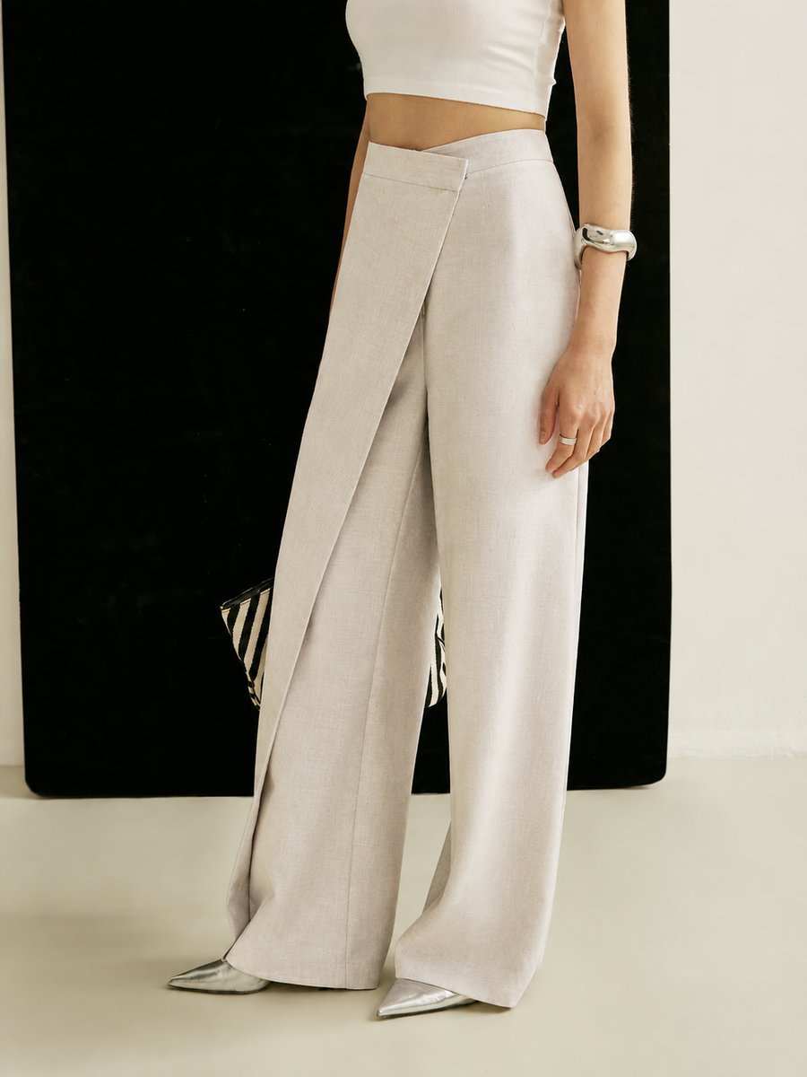 Women's High-Waist Asymmetric Wrap Wide Leg Trousers