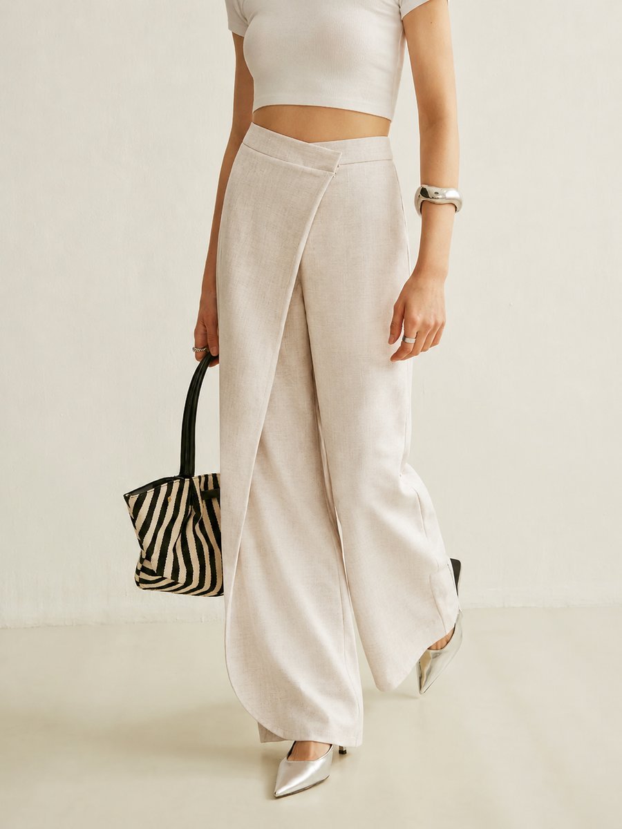 Women's High-Waist Asymmetric Wrap Wide Leg Trousers