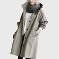 Women's Hooded Water-Repellent Oversized Long Trench Coat - Grijs