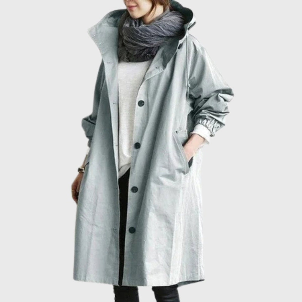 Women's Hooded Water-Repellent Oversized Long Trench Coat - Lichtblauw