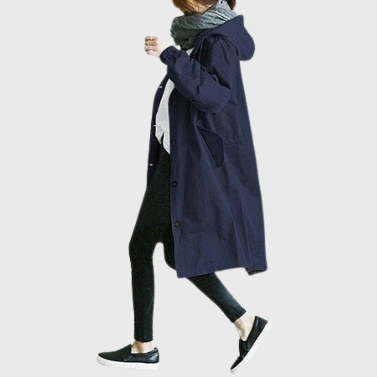 Women's Hooded Water-Repellent Oversized Long Trench Coat - Blauw