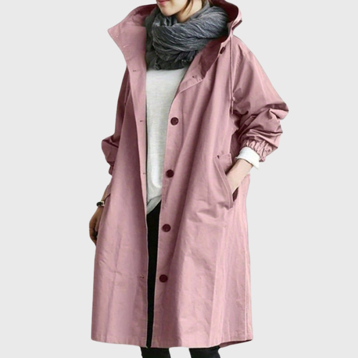 Women's Hooded Water-Repellent Oversized Long Trench Coat - Roze