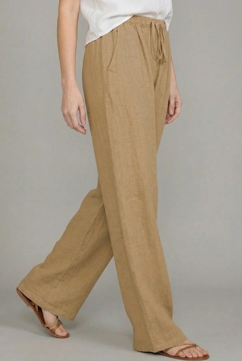 Women's Linen Wide Leg Pants Elasticated Drawstring Trousers
