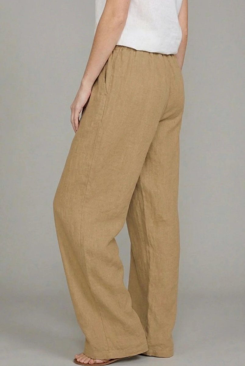 Women's Linen Wide Leg Pants Elasticated Drawstring Trousers