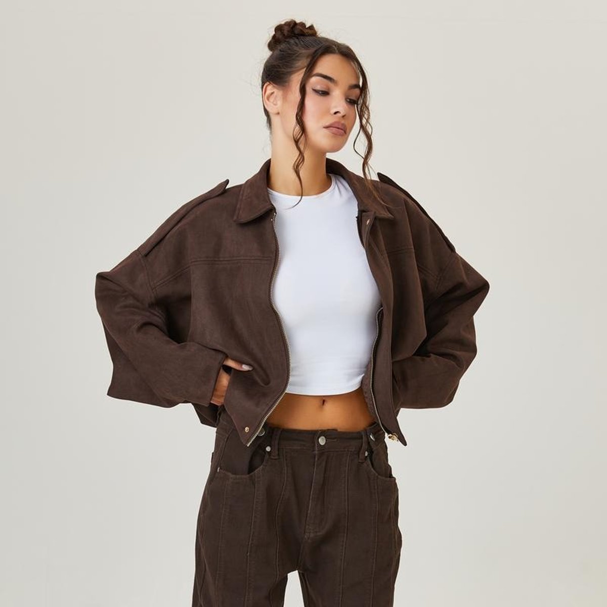 Bomberjakke Oversized Ruskindslook Vintage | Mona