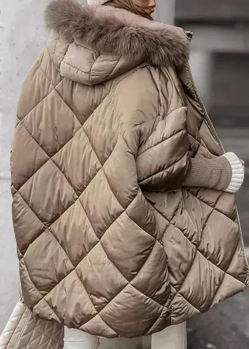 Lang damecardigan med hætte lynlås lange ærmer og løs pasform | Mireille